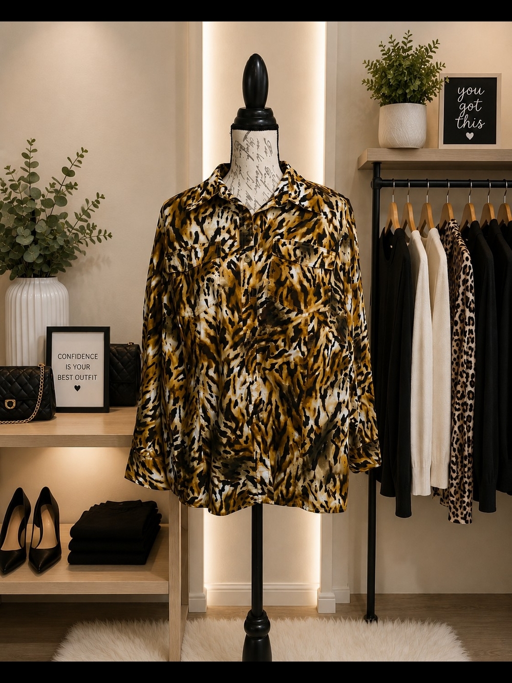 Jones New York Women's Animal Print Button Front Blouse